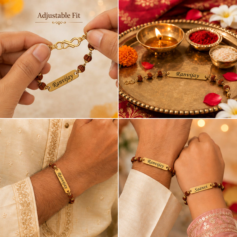 Personalized Rudraksh Rakhi with Name Engraved.