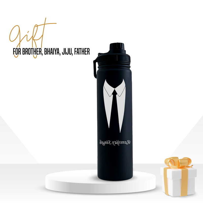 Water Bottle for Men With Name & Suit Design Engraved.