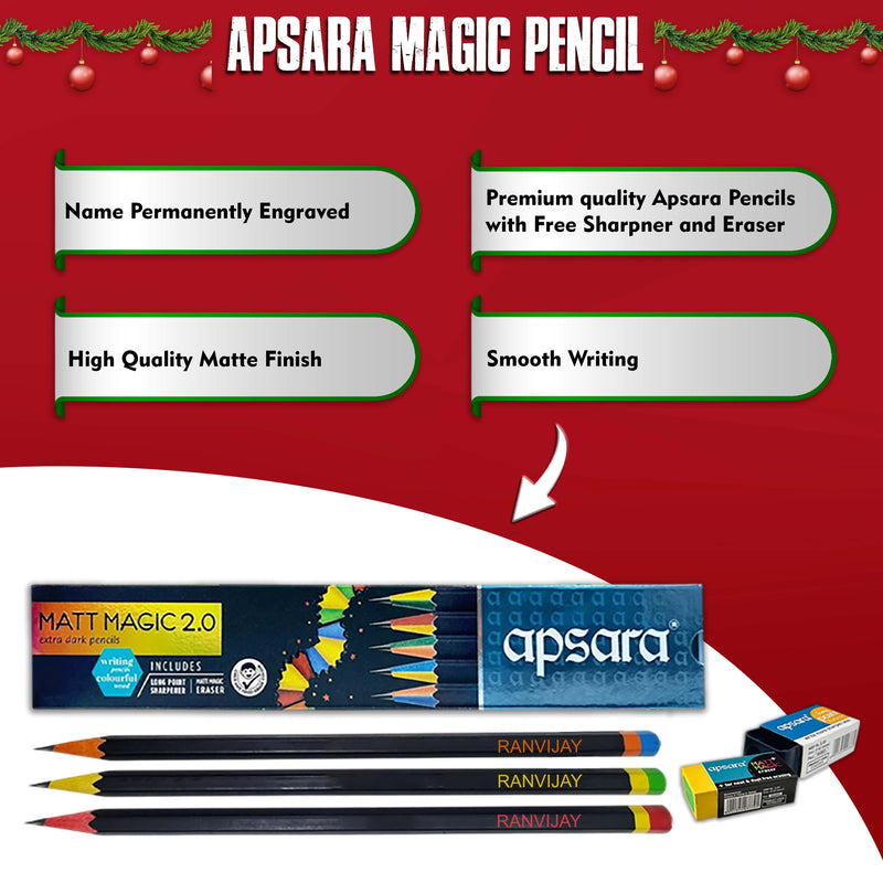 Christmas Gift Set - Pencils, Lunch Box & Bottle with Name & Design