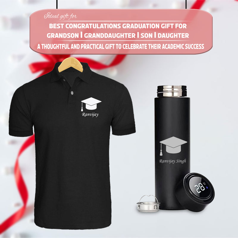 Graduation Combo - Custom Temp Bottle & Black Polo T-Shirt with Name