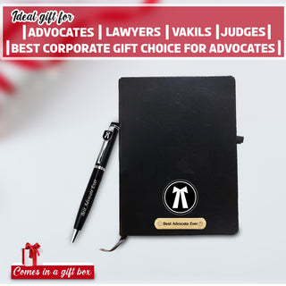 Advocate Desk Set: Pen & A5 Black Diary with Engraved Logo.