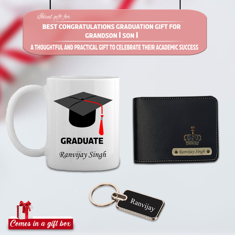 Graduation Gift Combo for Men - Custom Wallet, Keychain & Mug