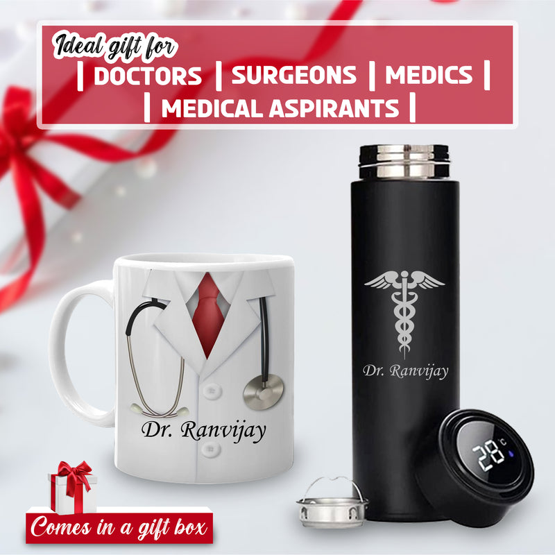 Doctor's Drinkware Combo: Custom Bottle & Mug with Doctor Logo.