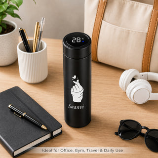 Stainless Steel Water Bottle with Click Love Symbol & Your Name Engraved.