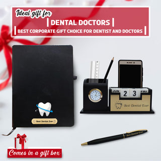 Exclusive Dentist Gift Combo – Pen, Stand, and Diary with ‘Best Dentist Ever’.