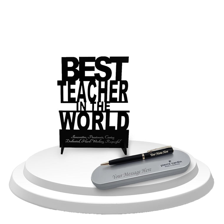 Custom Pen & Box with Teacher's Day Stand - Ideal Teacher Gift.