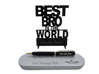 Personalized Pen with Best Bro in the world stand.