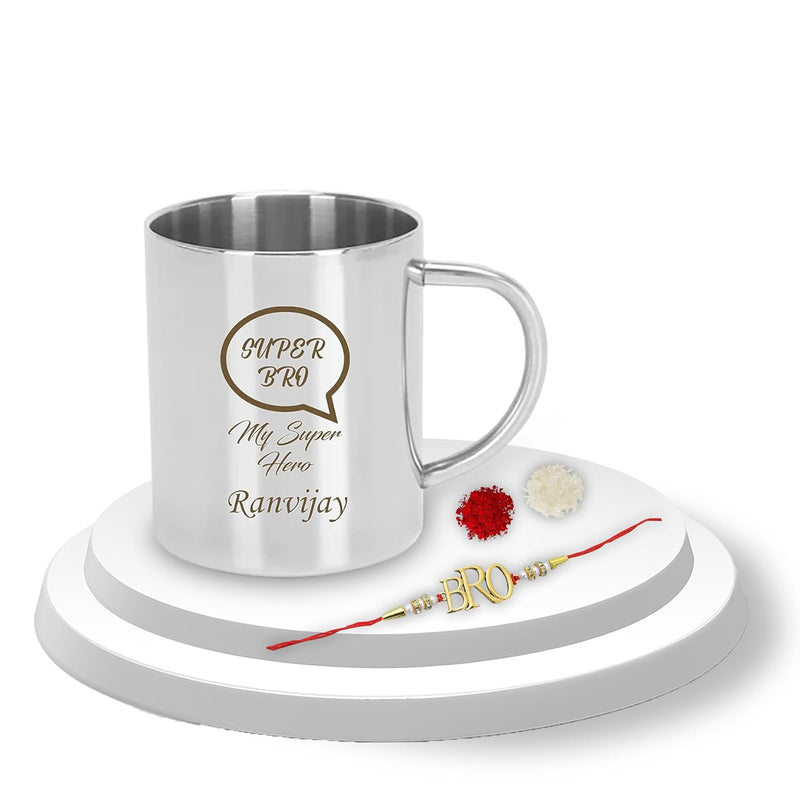 Stainless Steel Coffee Mug with Rakhi.