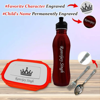 Personalized Kids Lunch Set – Engraved Lunch Box with Spoon Fork Set & Bottle.