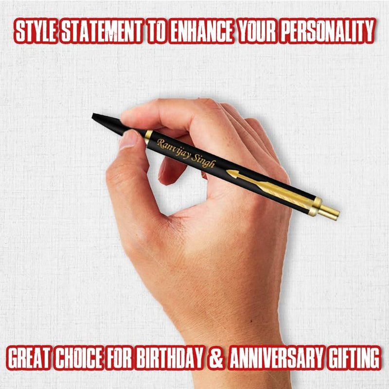 Personalised Engraved Parker Jotter Stainless Steel Gold Trim Ballpoint Pen In A White Box With Silver Ribbon, Black Ink, Custom Gifts For Christmas - Enter Your Custom Engraving