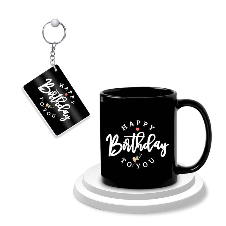 Black Ceramic Birthday Theme Mug & Keychain