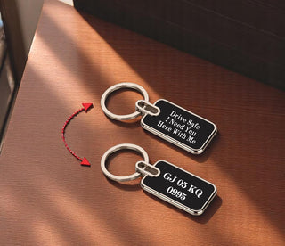 Black Metal Keychain with Name or Small Message Engraved On Front Side & Back Side Both.