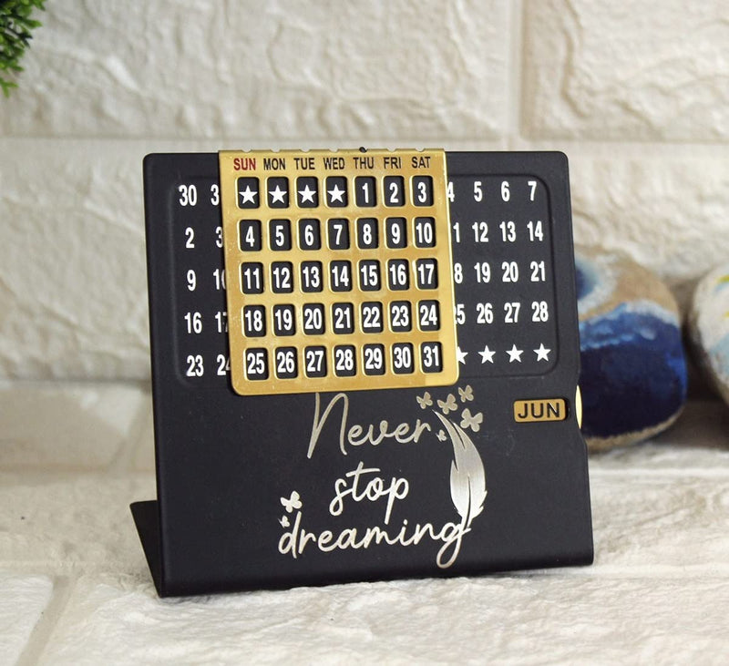 Infinity Calendar With Adjustable Month Date Display with "never stop dreaming" Engraved.