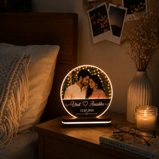 Personalized Round LED Photo Frame 6x8 Inch – Customized HD UV Printed Acrylic Lamp with Photo, Name & Date