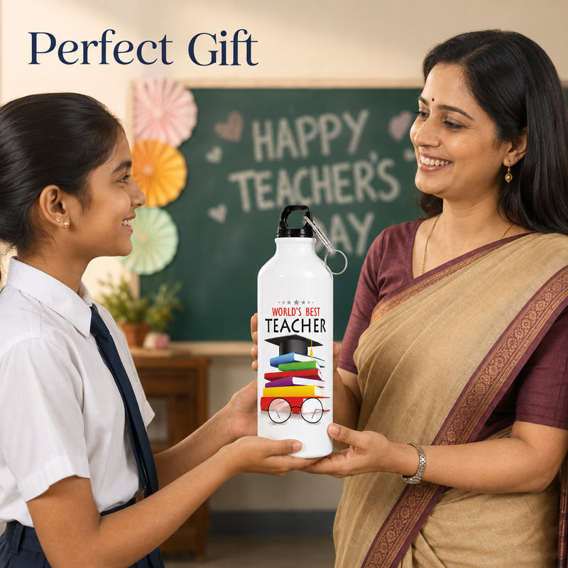 Teacher’s Day Gift | Leakproof Sipper Bottle with Carabiner | World’s Best Teacher Flask