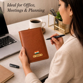 Customized Brown Diary & Branded Parker Roller Pen Gift Set with Name Engraved.