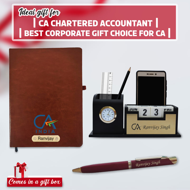 Customized CA Combo: CA Pen Stand, Logo Pen & Engraved  Diary.
