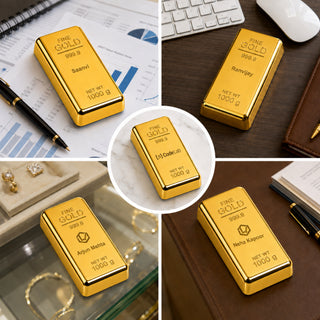 Customized Gold Bar Paperweight with Name or Company Logo | Customized Realistic Metal Gold Biscuit Paper Weight (Pack of 3)