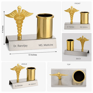 Custom Doctor Symbol Pen Stand with Engraved Name & Designation | Gift for Doctors