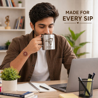 Customized Stainless Steel Mug with Name and Rakhi for Brother 220 ml.