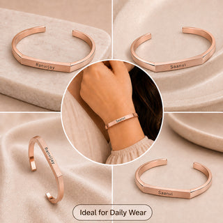 Customized Stainless Steel Kada Bracelet - Engraved Name Armlet for Men & Women.