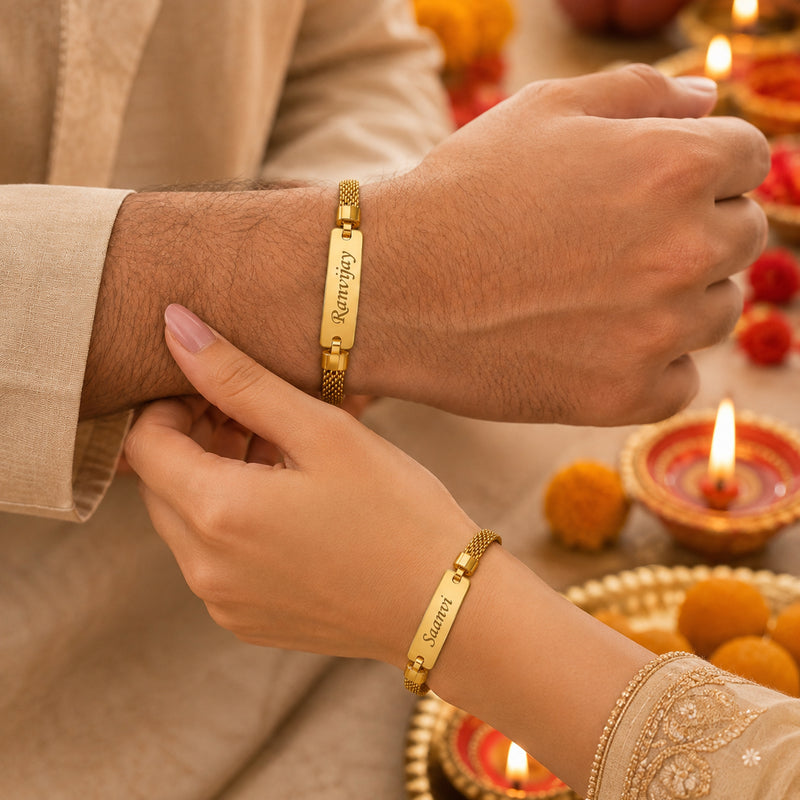 Personalized Rakhi for Brother with Name | Customized Golden Bracelet (Pack of 2)
