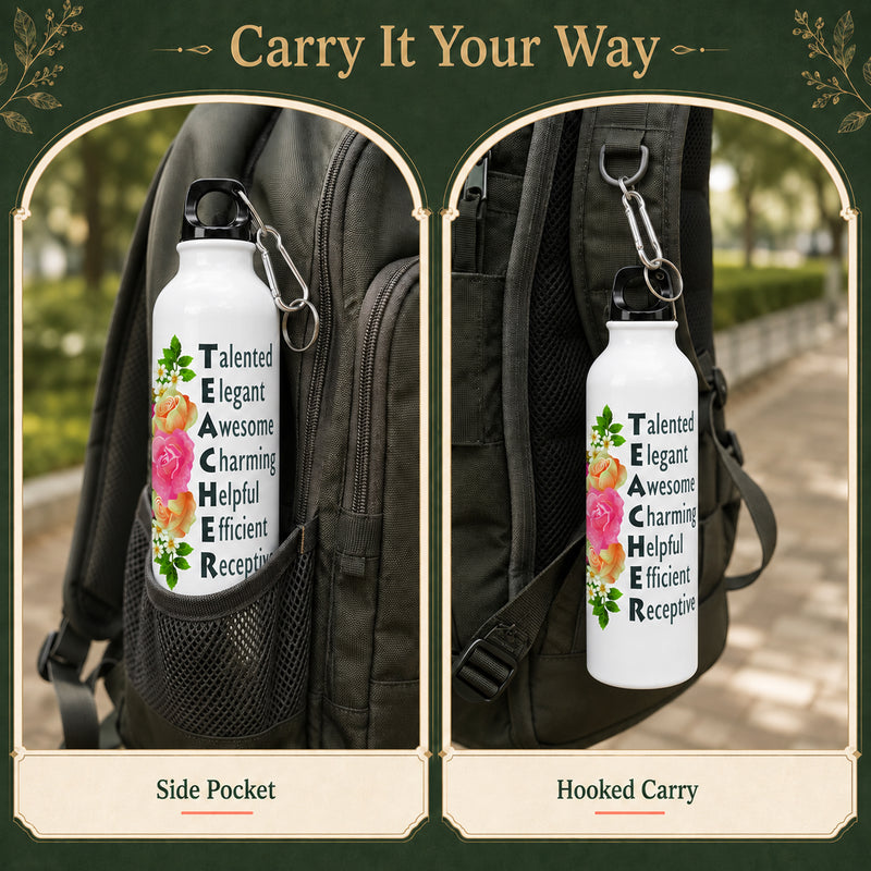 Teacher’s Day Gift | Aluminium Leakproof Sipper Bottle with Carabiner | World’s Best Teacher Flask