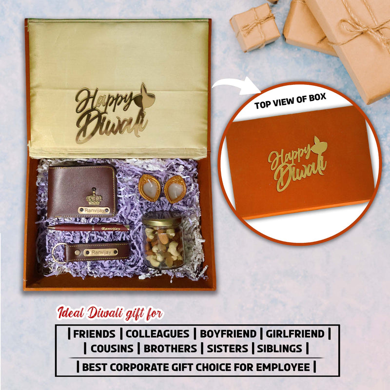 Diwali Gift Set for Men – Wallet, Pen, Keychain With Dry Fruits & Diya's.