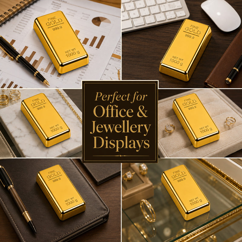Realistic Metal Gold Bar Paperweight | Gold Biscuit Paper Weight for Office Table (Pack of 2)