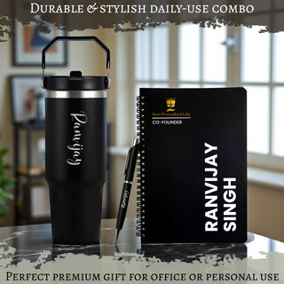 Customized Premium Gift Set with Pen, Spiral Diary & 900 ML Tumbler.