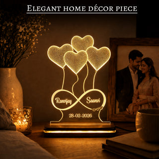Acrylic 3D Illusion Heart LED Lamp 6x8 Inch – Customized Name Engraved
