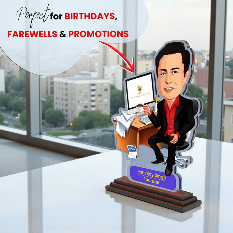 Personalized Photo Caricature for Boss – Custom Name Caricature Standee