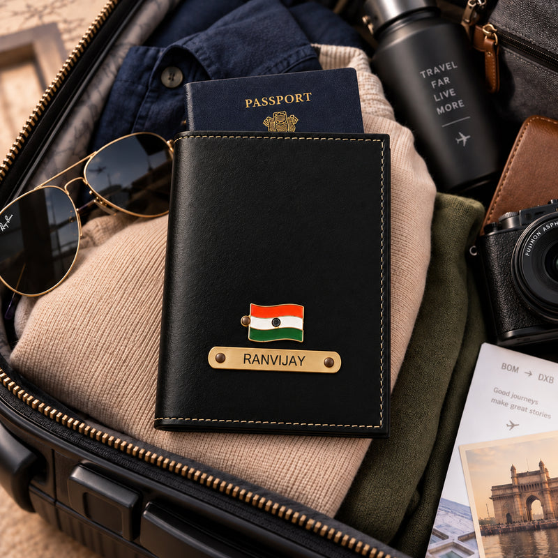 Personalized Leather Passport Cover with Name & Metal Charm | Customized Passport Cover for Men & Women | Customised Leather Passport Holder