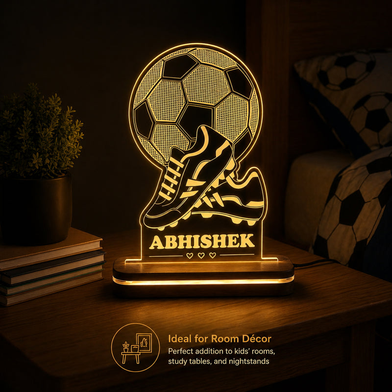 Personalized Football LED Lamp with Name 4x6 Inch – Customized Acrylic Night Light with Football & Shoes Design Frame
