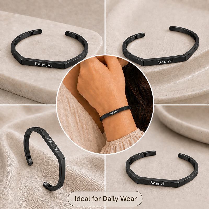 Customized Stainless Steel Kada Bracelet - Engraved Name Armlet for Men & Women.