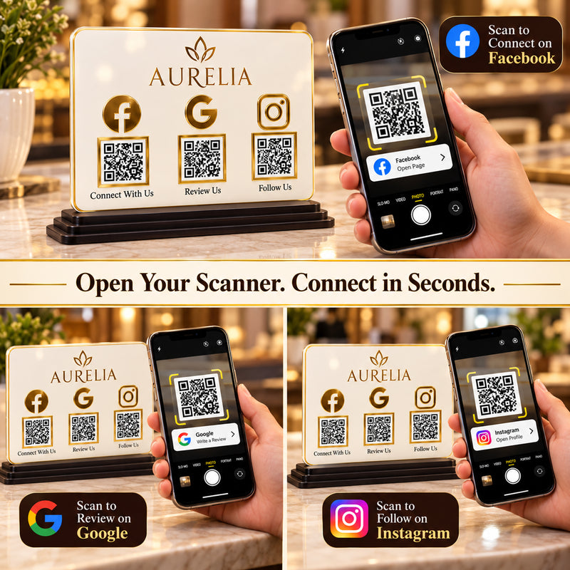 Customized 3-in-1 Acrylic QR Standee 5×7 Inch Horizontal| Instagram, GPay & PhonePe| Business Sign