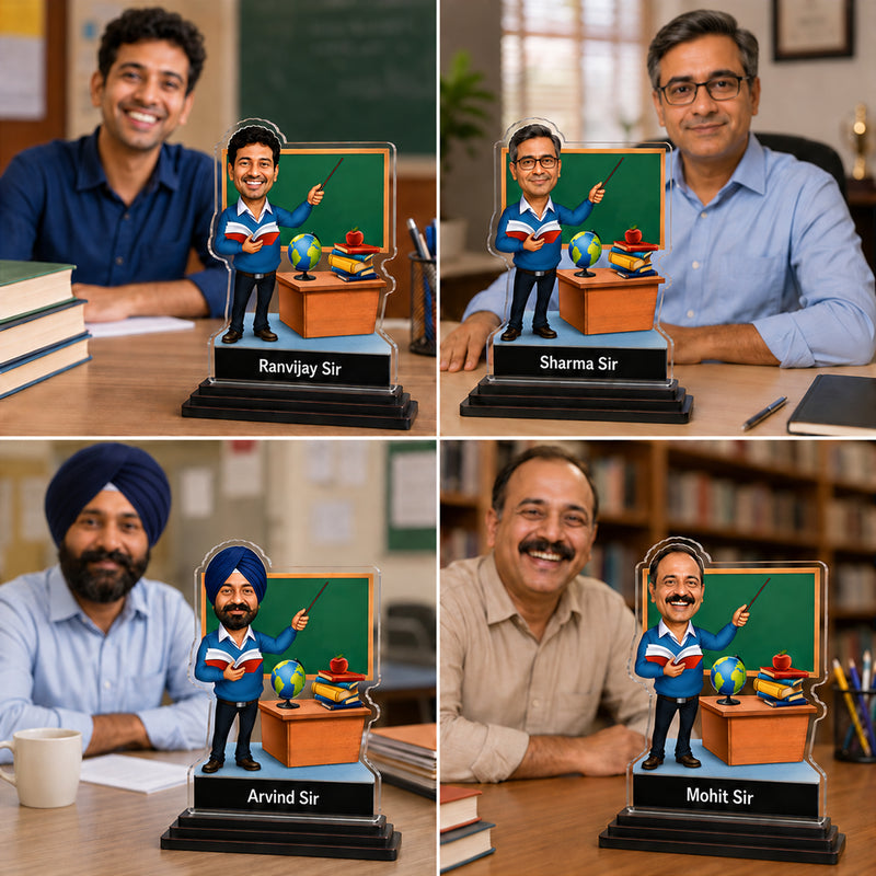 Customized Teacher Caricature with Photo | Personalized Face Changing Caricature Gift for Teacher, Sir, Ma’am, Professor & Mentor | Unique Teachers Day Gift