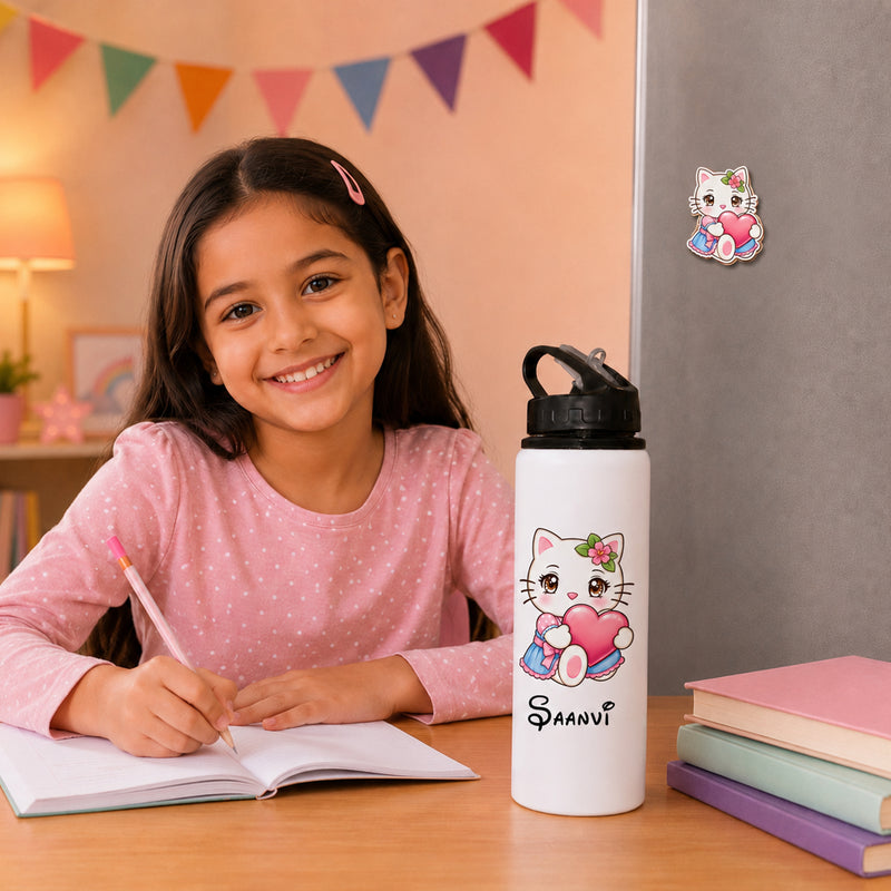 Customized 750 ML Aluminium Sipper Bottle with Name & Favourite Cartoon Print & Personalized Cartoon Caricature Rakhi