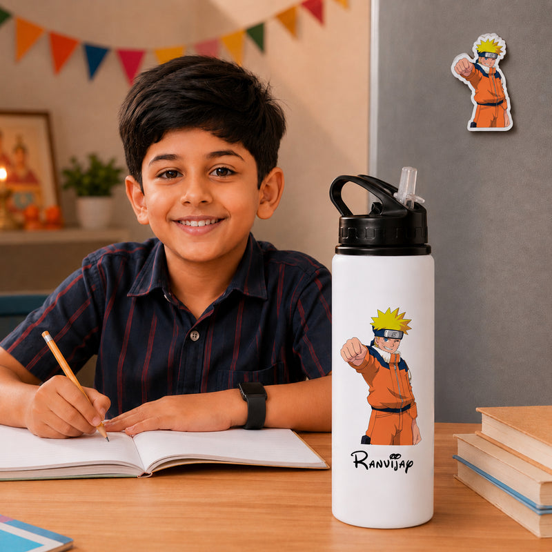 Customized 750 ML Aluminium Sipper Bottle with Name & Favourite Cartoon Print & Personalized Cartoon Caricature Rakhi (Copy) (Copy) (Copy)