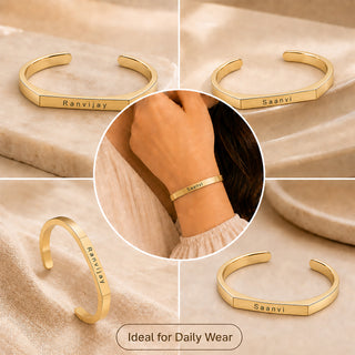 Customized Stainless Steel Kada Bracelet - Engraved Name Armlet for Men & Women.