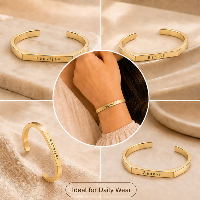 Customized Stainless Steel Kada Bracelet - Engraved Name Armlet for Men & Women.