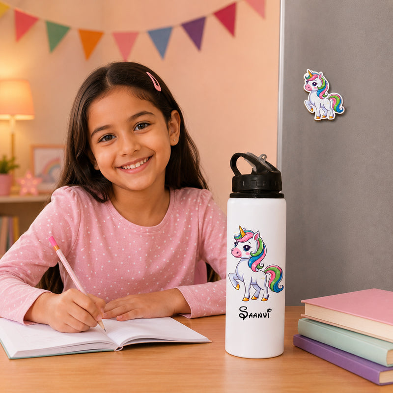Customized 750 ML Aluminium Sipper Bottle with Name & Favourite Cartoon Print & Personalized Cartoon Caricature Rakhi (Copy)