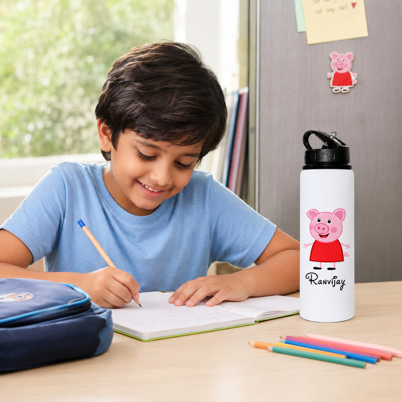 Customized 750 ML Aluminium Sipper Bottle with Name & Favourite Cartoon Print & Personalized Cartoon Caricature Rakhi (Copy) (Copy)