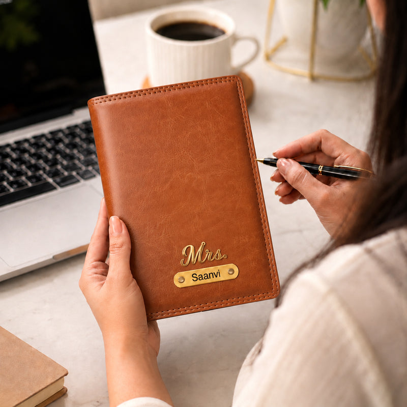 Customized Leather A5 Journal Diary with Name & Charm Engraved.