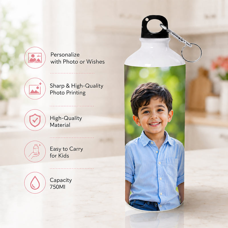 Customized Kids Combo: Photo Bottle & Name Engraved Steel Lunch Box.