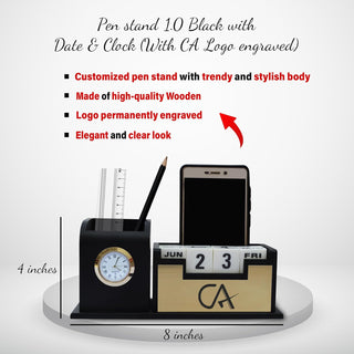 Chartered Accountant Gift Set – Black-Gold Pen & CA Logo Pen Stand.