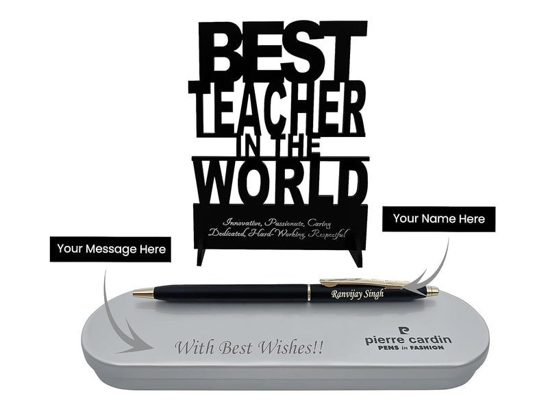 Personalized Pen & Message Box with Teacher's Day Stand.