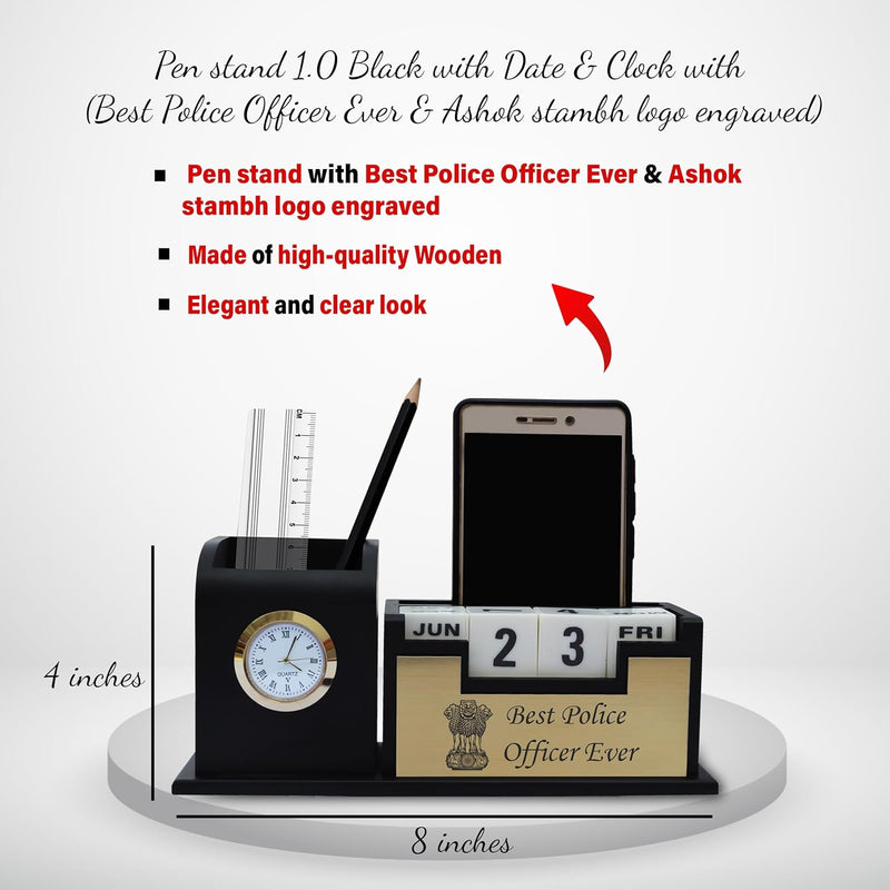 'Police Officer Set – Engraved Pen & Stand with Ashok Stambh Logo"