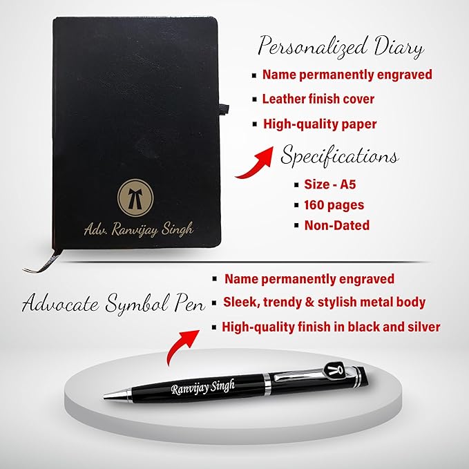 Advocate Gift Set: Personalized Keychain, Bottle, Pen, Wallet & Diary.