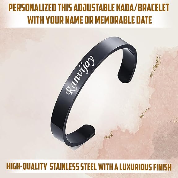 Personalized Men's Adjustable Kada - Custom Engraved Bracelet